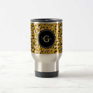 Moderne schicke Gold-Cheetah-Druck-Muster-Monogram Reisebecher