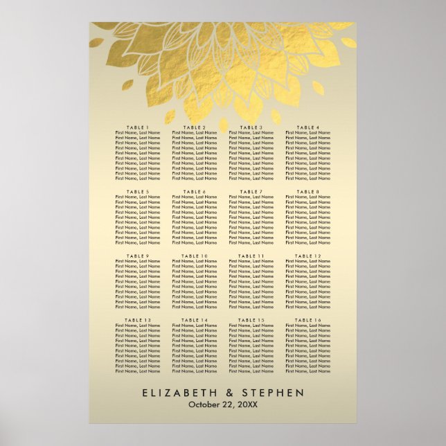 Moderne schicke Gold Floral Hochzeitskarte Poster (Vorne)