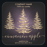 Moderne schicke Gold Glitzer Pine Christmas Candle Quadratischer Aufkleber<br><div class="desc">Moderner Chic Glitzer Pine Christmas Candle Square Sticker</div>