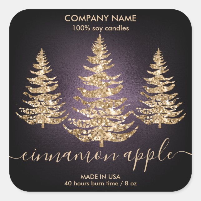 Moderne schicke Gold Glitzer Pine Christmas Candle Quadratischer Aufkleber (Vorderseite)