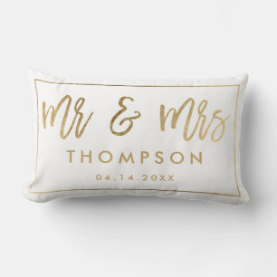 Moderne schicke goldene Mr und Mrs Hochzeit Andenk Lendenkissen