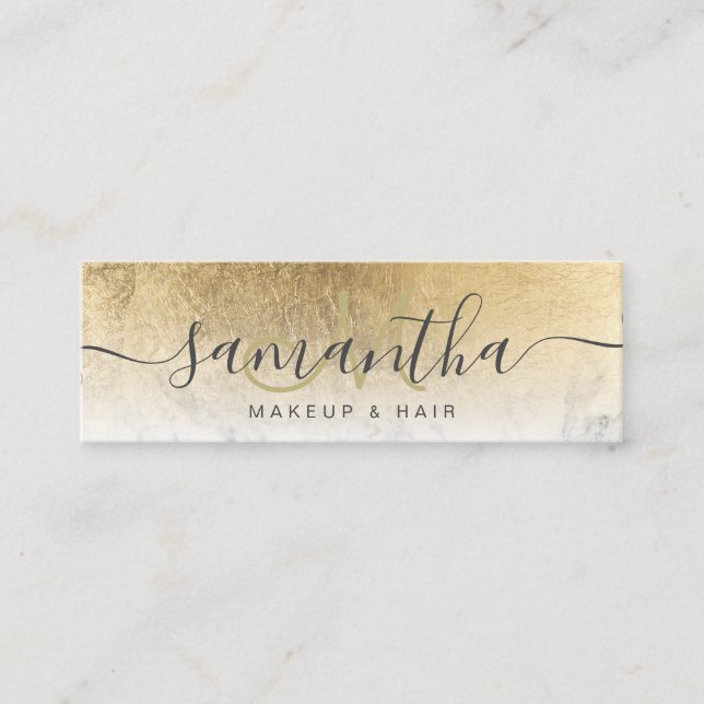 Moderne schicke Goldfolie Ober Marmor Make-up Haar Mini Visitenkarte (Vorderseite)