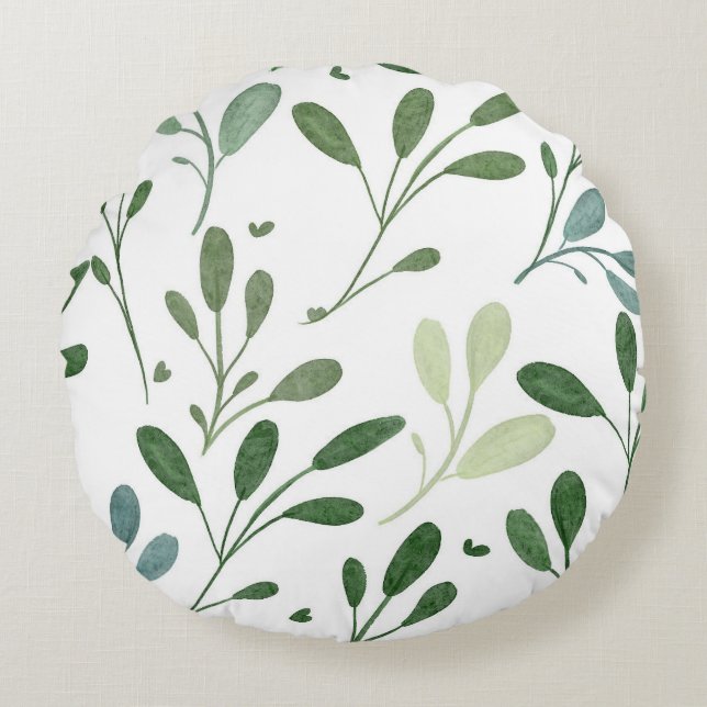 Moderne schicke Grünanlagen Wasserfarben Botanisch Rundes Kissen (Vorderseite)