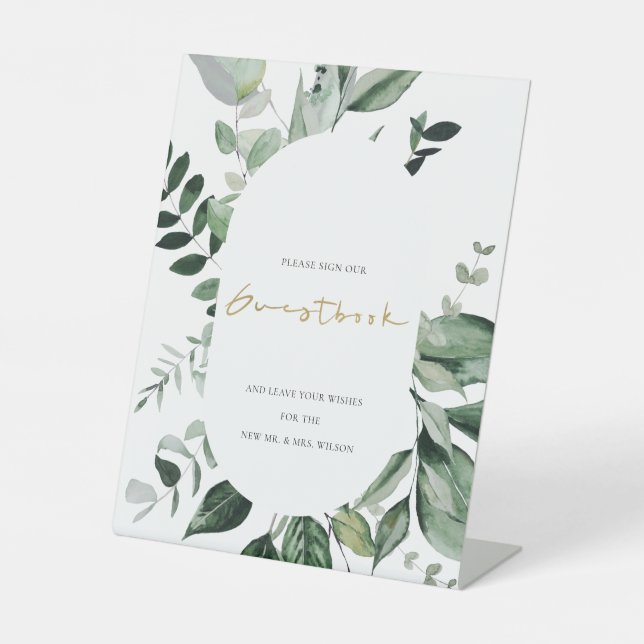 Moderne, schicke Grüne Blätter Tropenblätterhochze Sockelschild (Vorderseite)