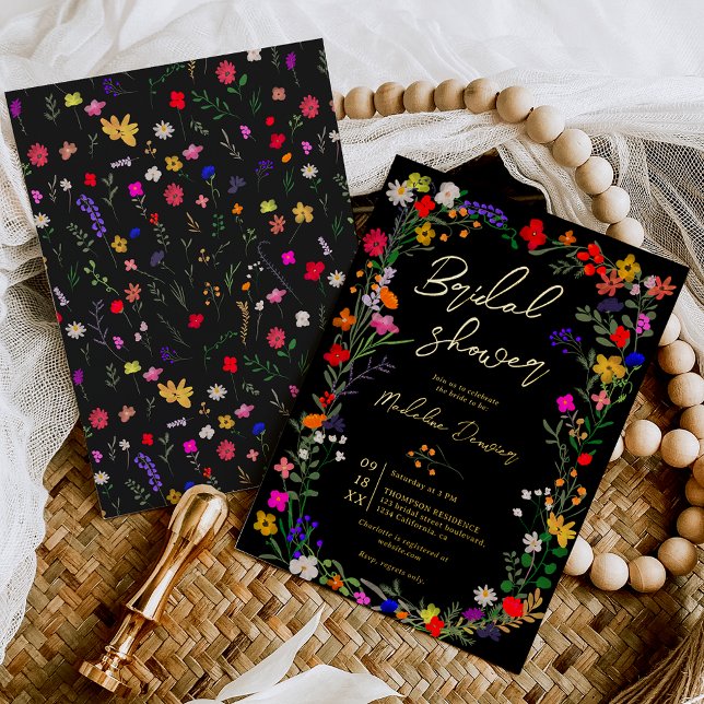 Moderne schicke, helle, wilde Blume Brautparty Folieneinladung (Von Creator hochgeladen)