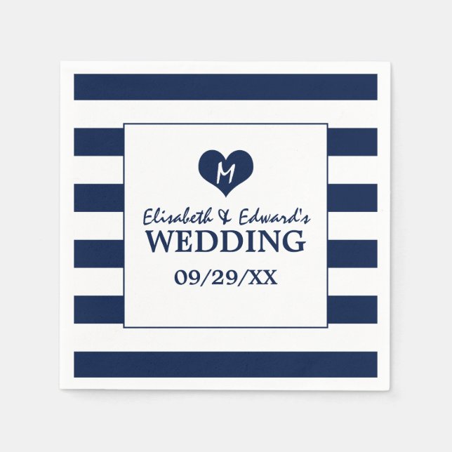 Moderne schicke Hochzeit in Blau und Weiß Serviette (Vorderseite)