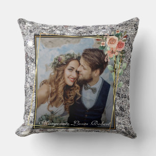 Moderne Schicke Hochzeitsliebe Paar Silber Glitter Kissen