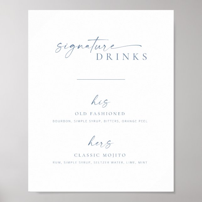 Moderne schicke Hochzeitssignatur Drinks signieren Poster (Vorne)
