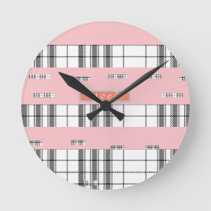 Moderne Schicke Karo Schwarz und Rosa Wanduhr