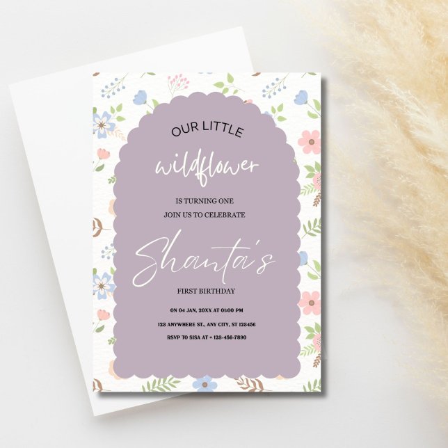 Moderne schicke kleine Wildblume 1. Geburtstag Einladung (Our Little Wildflower Birthday Invite)