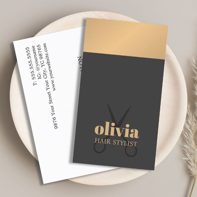 Moderne schicke Kupfer Grau Fett Friseurin Visitenkarte (Von Creator hochgeladen)