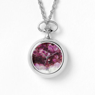 Moderne schicke, lila Amethisist mit Monogramm Armbanduhr