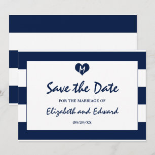 Moderne schicke Marine und weiße Hochzeit retten d Save The Date