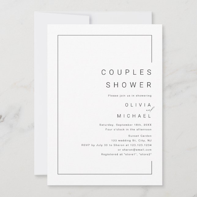 Moderne schicke, minimalistische Foto Paare dusche Einladung (Vorderseite)
