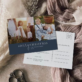 Moderne schicke Navy Blue Foto Collage Weihnachts- Feiertagspostkarte