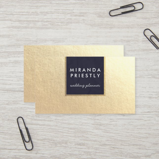 Moderne schicke Navy Blue Imitate Gold Foil Luxe C Visitenkarte (Vorderseite/Rückseite Beispiel)