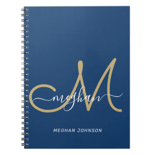 Moderne Schicke Navy-Gold-Schrift Monogrammiert Notizblock