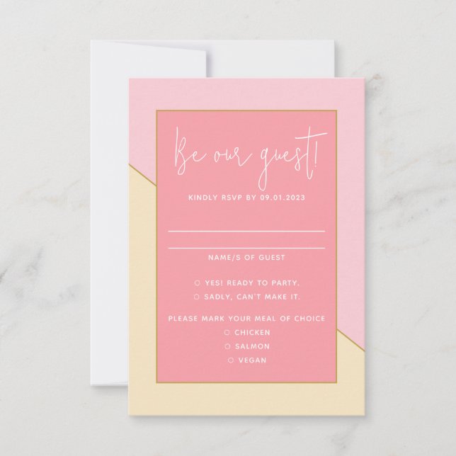 Moderne schicke Pastel Pink Cream Gold Script Hoch RSVP Karte (Vorderseite)