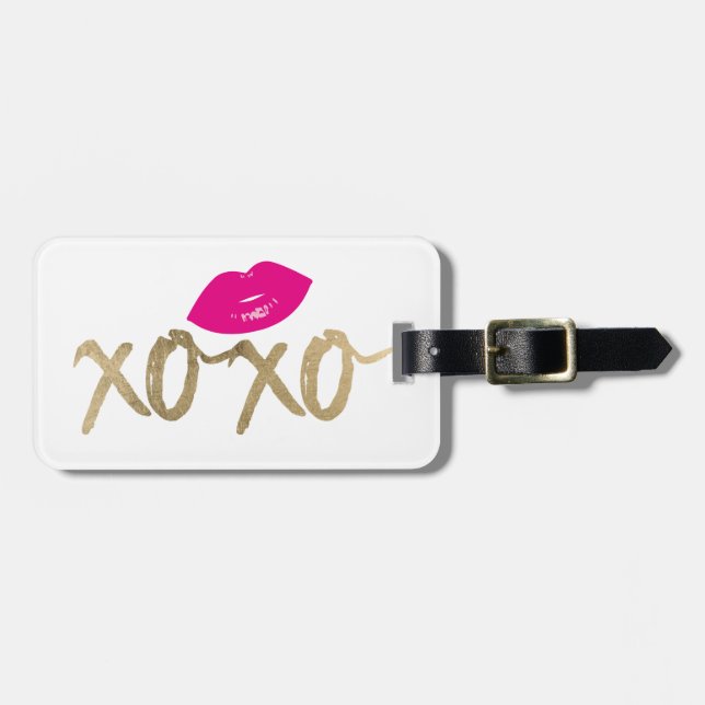 Moderne schicke Pink-Lippen des GoldXOXO Gepäckanhänger (Vorderseite horizontal)