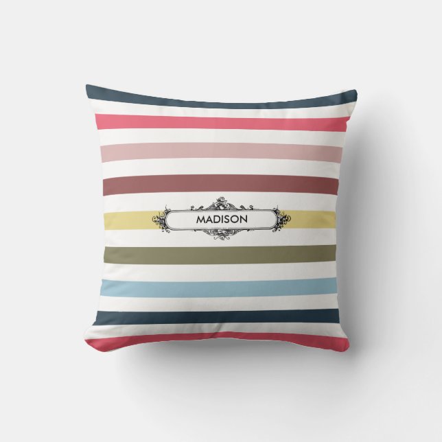 Moderne schicke Regenbogenstreifen mit elegantem N Kissen (Vorderseite)