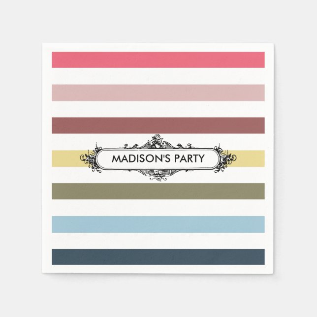 Moderne schicke Regenbogenstreifen mit Party Serviette (Vorderseite)