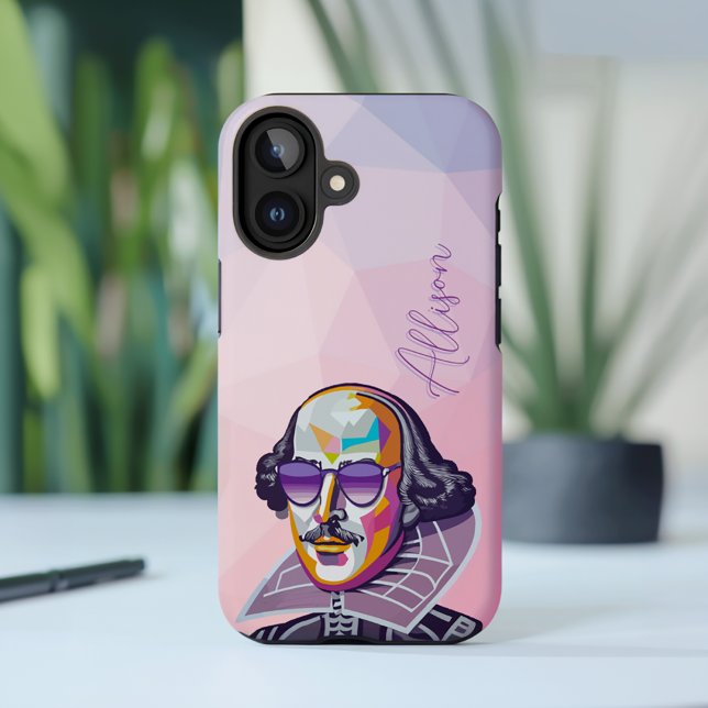 Moderne schicke, rosa geometrische Shakespeare iPhone 16 Hülle (Von Creator hochgeladen)
