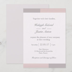 Moderne, schicke, rosa graue Streifen Hochzeit Einladung