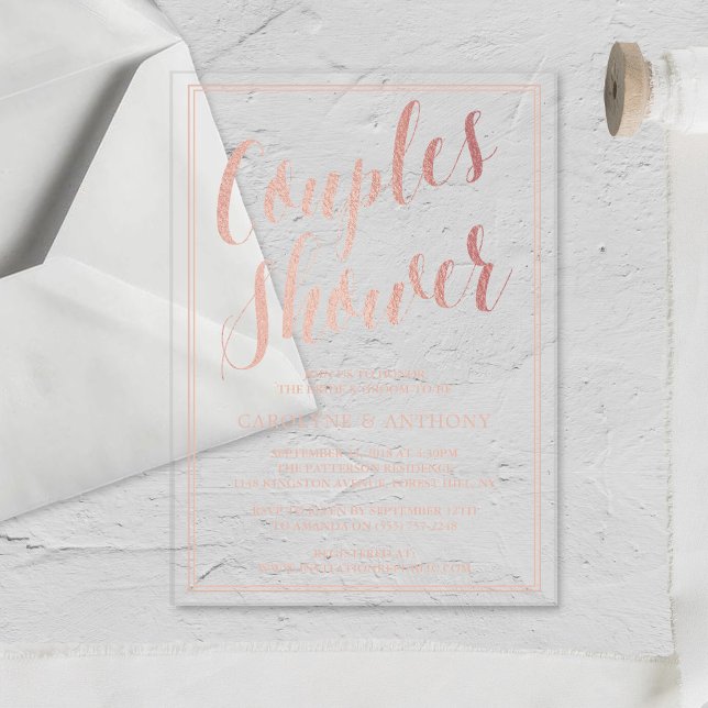 Moderne schicke Rose Gold Foil Paare Polterabend Acryleinladungen (Von Creator hochgeladen)