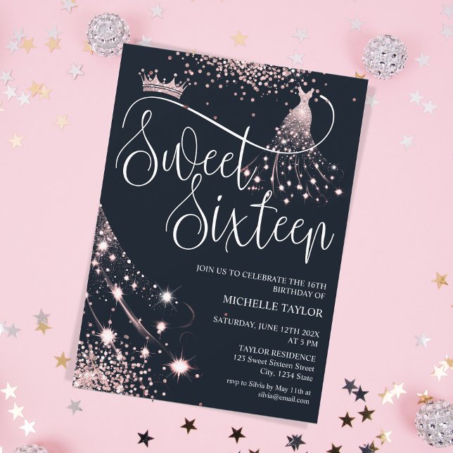 Moderne schicke Rose Gold Glitzer Sweet 16 Einladung (Von Creator hochgeladen)