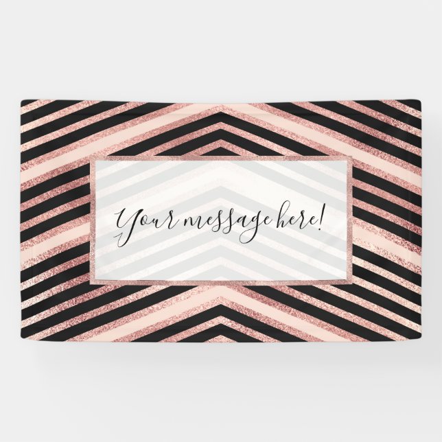 Moderne schicke Rose Gold Pink Zickzack Geo Banner (Horizontal)