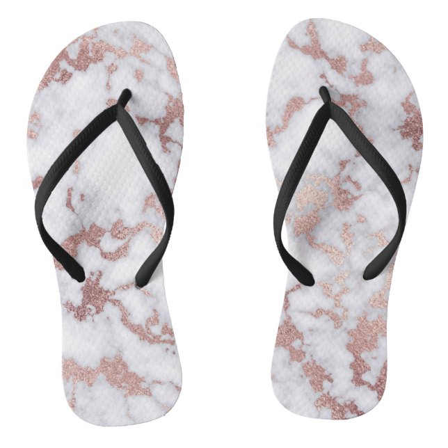Moderne schicke Rose Gold Weißes Marmorsteinmuster Flip Flops (Fußbett)