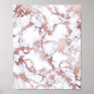 Moderne schicke Rose Gold Weißes Marmorsteinmuster Poster