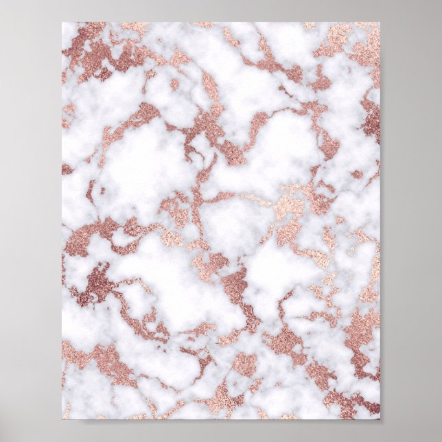 Moderne schicke Rose Gold Weißes Marmorsteinmuster Poster (Vorne)