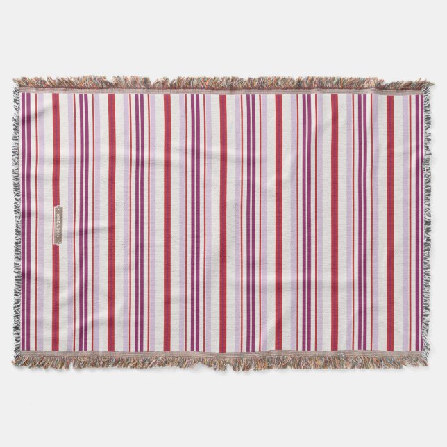 Moderne, schicke, rote und lila Streifen Decke (Vorderseite)