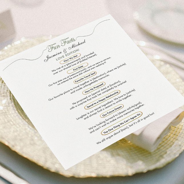 Moderne schicke Sage Green Gold Facts Hochzeitsfei Serviette (Von Creator hochgeladen)