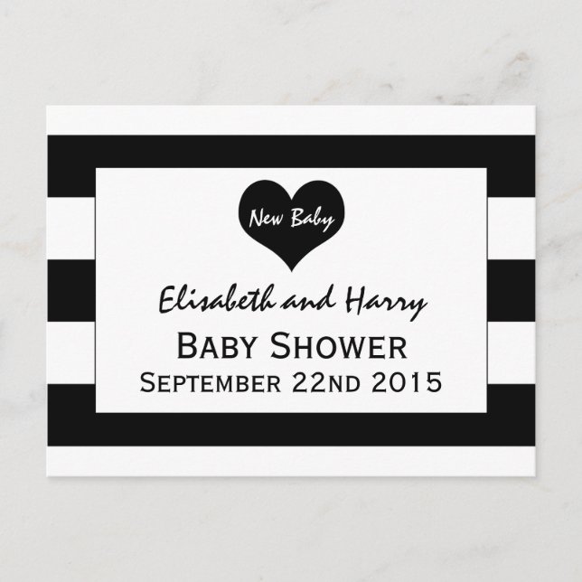 Moderne schicke Schwarz & Weiß Babydusche Einladungspostkarte (Vorderseite)
