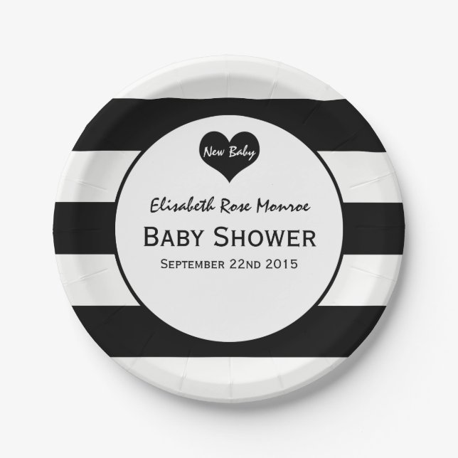 Moderne schicke Schwarz & Weiß Babydusche Pappteller (Vorderseite)