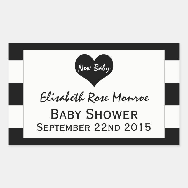 Moderne schicke Schwarz & Weiß Babydusche Rechteckiger Aufkleber (Vorderseite)