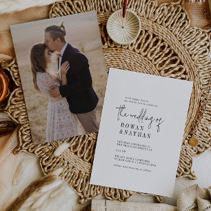Moderne, schicke Schwarz-Weiß-Foto Back Wedding Einladung