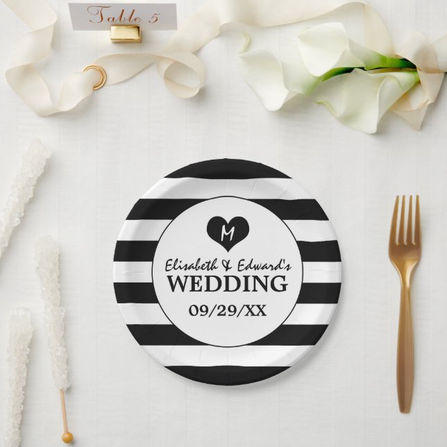 Moderne, schicke Schwarz-Weiß-Hochzeit Pappteller (Hochzeit)