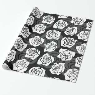 Moderne Schicke Schwarz-Weiß-Rosenblumenmuster Geschenkpapier