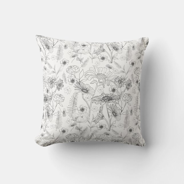 Moderne, schicke Schwarz-weiße Blume Kissen (Vorderseite)
