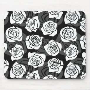 Moderne Schicke Schwarz-Weiße Rosenblumen-Muster Mousepad
