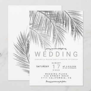 Moderne schicke silberne Palme elegante Hochzeit Einladung