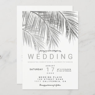 Moderne schicke silberne Palme elegante Hochzeit Einladung