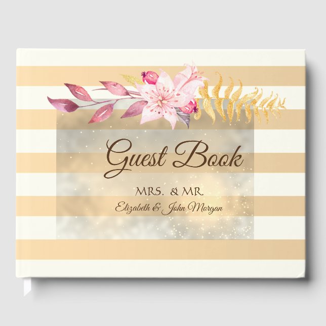 Moderne, schicke Stripte Blume Hochzeit Gästebuch (Vorderseite)