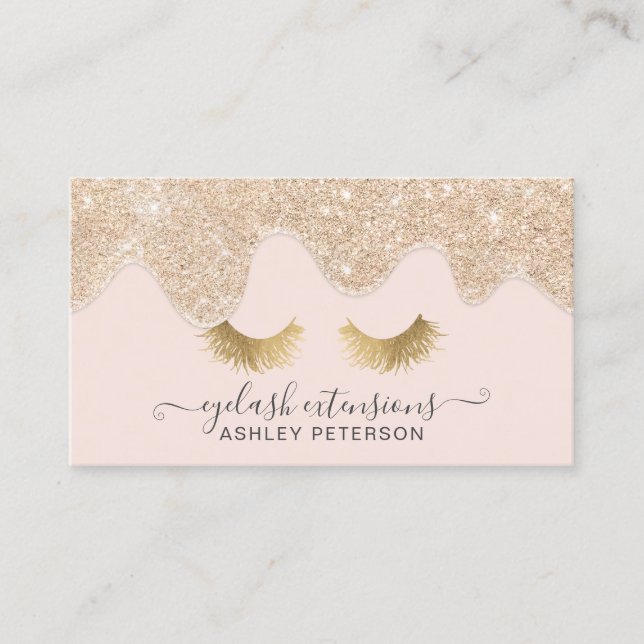 Moderne, schicke Tropfen aus Gold Glitzer Rosa Wim Visitenkarte (Vorderseite)