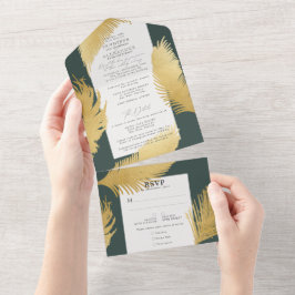 Moderne schicke Tropical Gold Palm Dunkelgrüne Hoc All In One Einladung