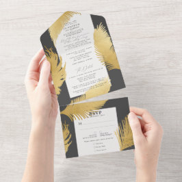 Moderne schicke Tropical Gold Palm Hochzeit  All In One Einladung