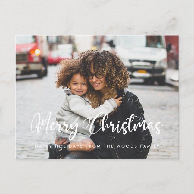Moderne schicke Typografie Frohe Weihnachten Foto Postkarte (Vorderseite)